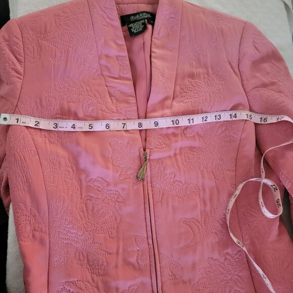 Vintage Pink silk Floral Embroidered Blazer Jacket With Full Zip & Long Sleeves - Picture 13 of 16